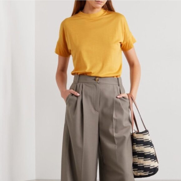 King & Tuckfield Merino Wool Mock Neck Short Sleeve T Shirt in Navy Blue - Picture 5 of 5